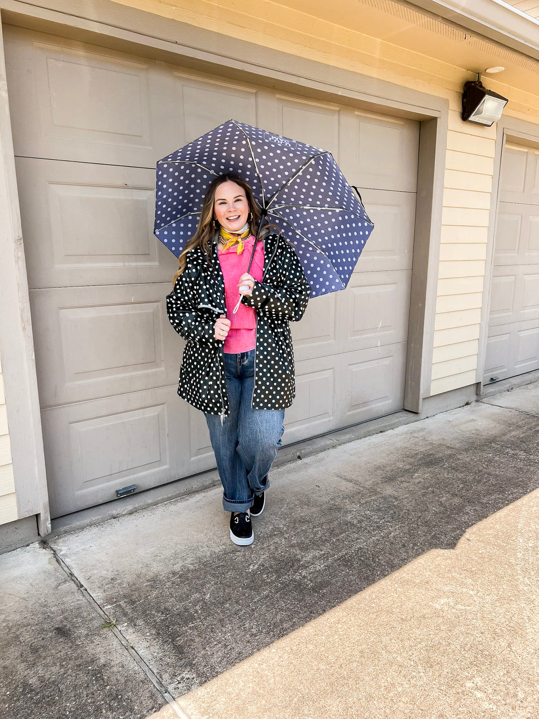 Lulu Mac | Chic Forecast Ivory Polka Dot Hooded Rain Jacket in Black