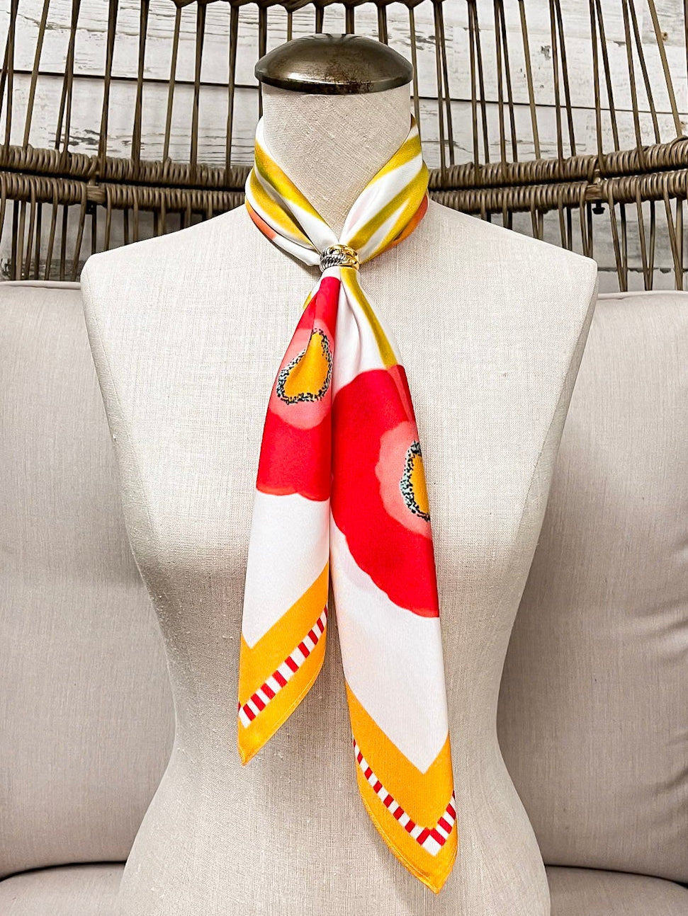 KB's Canvas | Poppy Fleur Floral Print Scarf in Cream and Orange