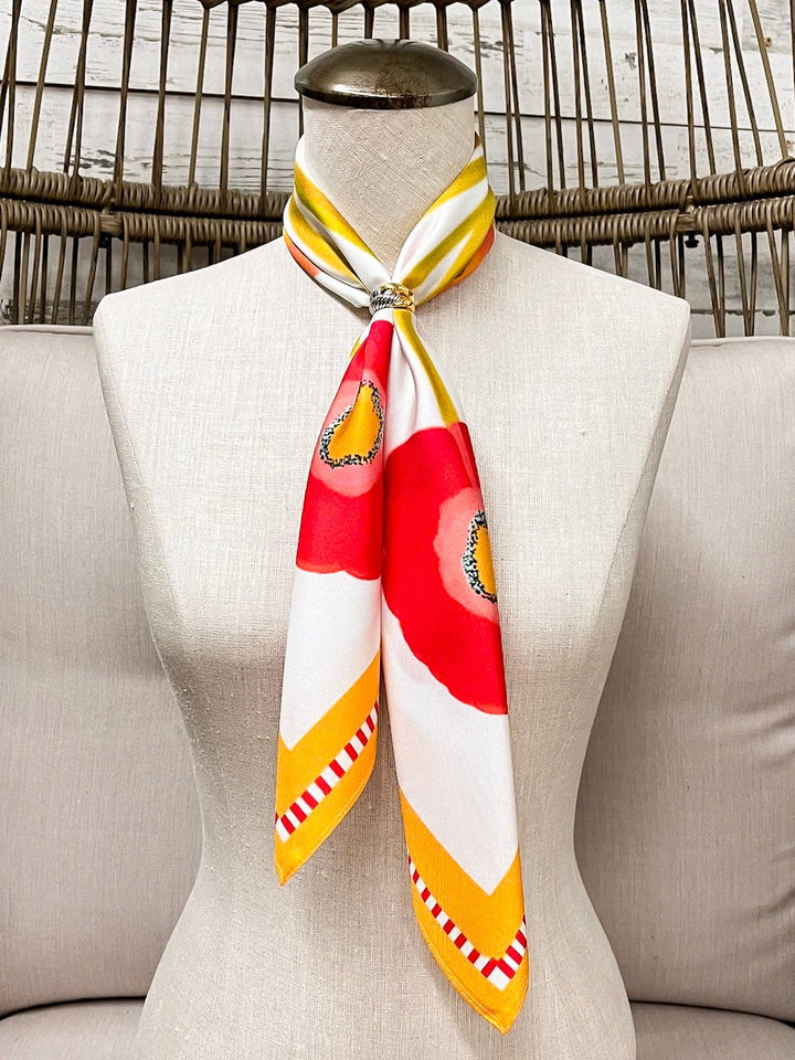 KB's Canvas | Poppy Fleur Floral Print Scarf in Cream and Orange