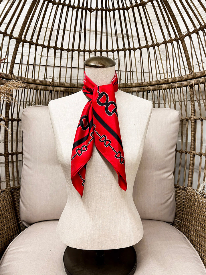 KB's Canvas | In Good Reins Horse Bit Print Scarf in Red and Black