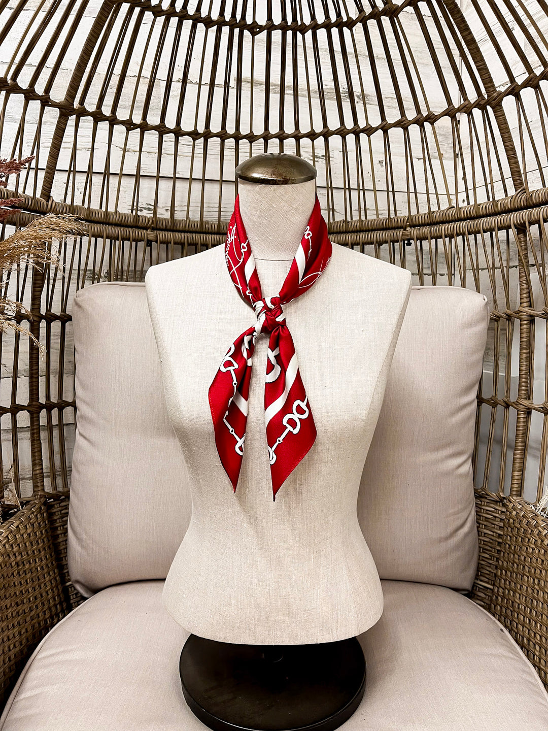 KB's Canvas | In Good Reins Horse Bit Print Scarf in Maroon and White