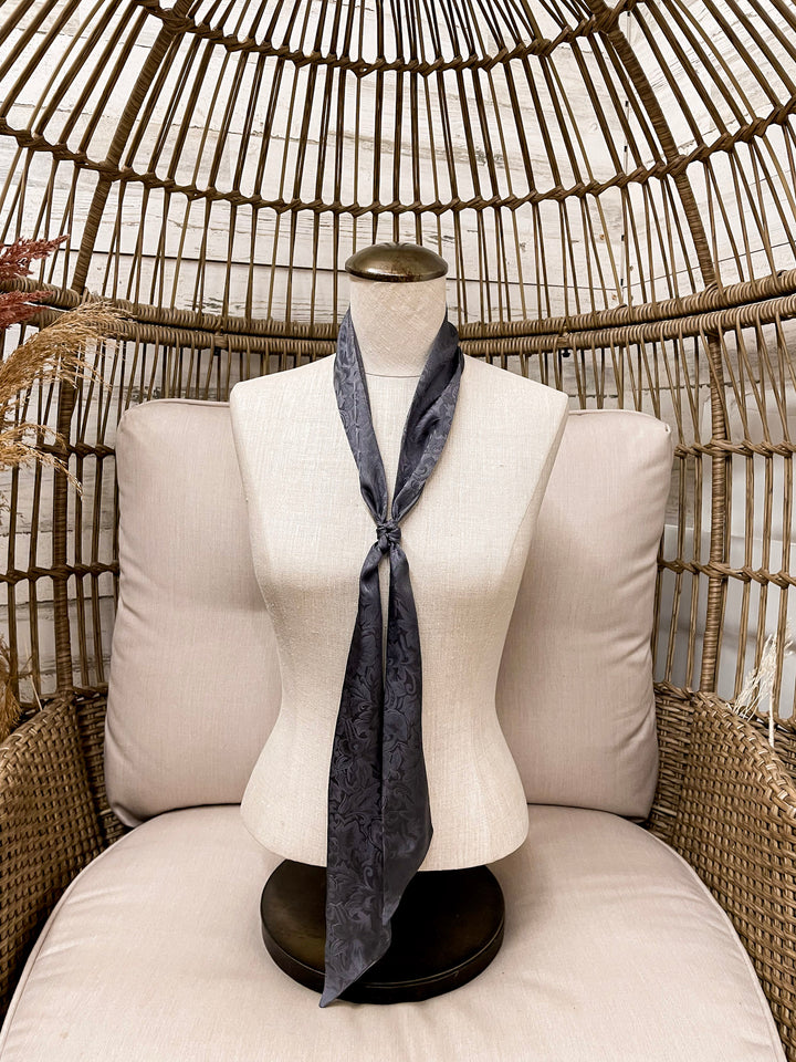 Wyoming Traders | Jacquard Print Silk Twilly Scarf in Charcoal Grey