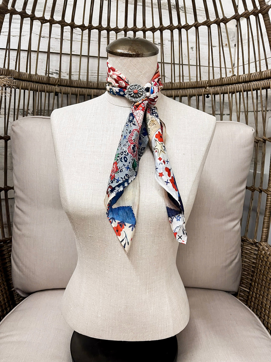 XOXO Art & Co | 1776 Shorty Wild Rag Scarf in Ivory, Red and Blue