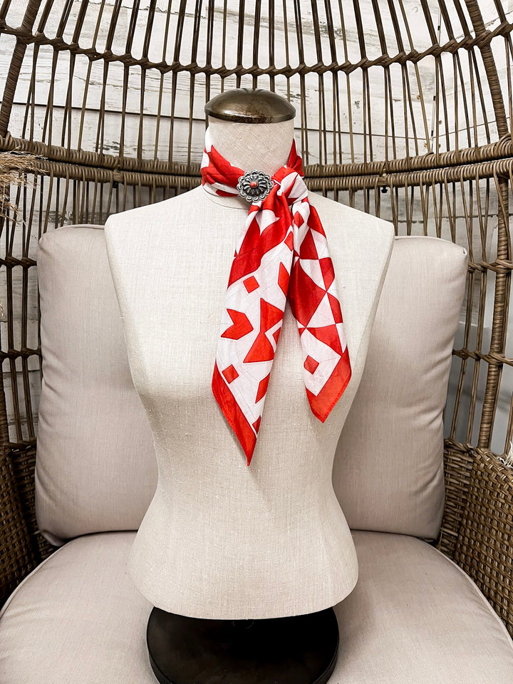 XOXO Art & Co | Red & White Quilted Print Shorty Wild Rag Scarf in Red and White