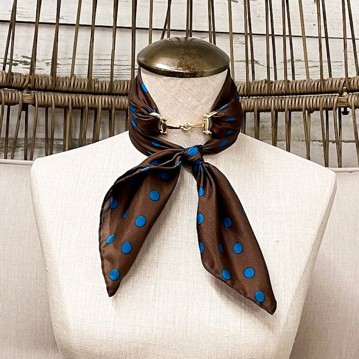 Wyoming Traders | Cowboy Polka Dot Silk Wild Rag Scarf in Mocha Brown and Turquoise