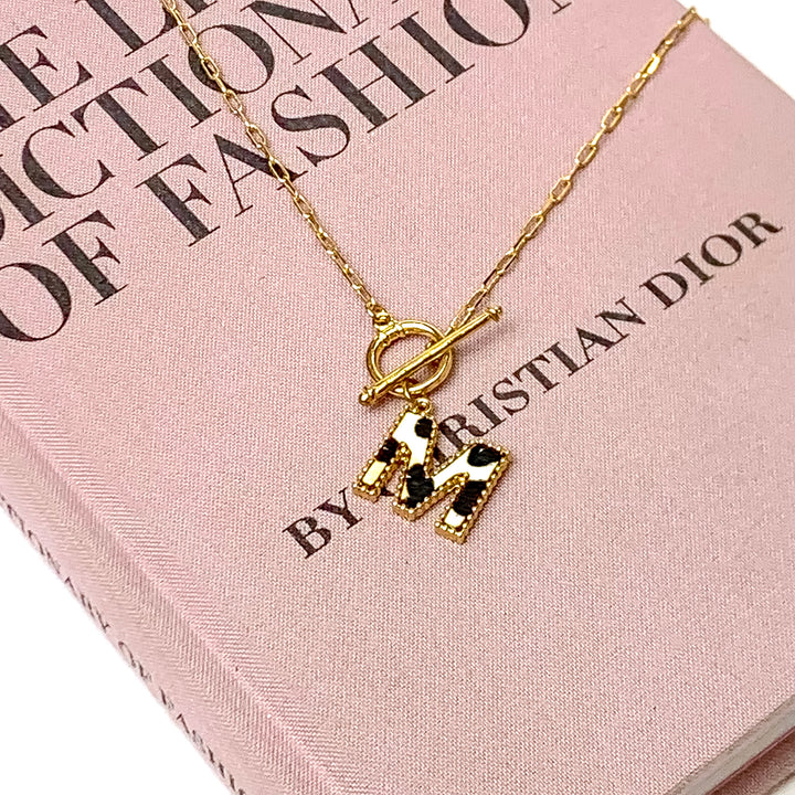 Hair on Hide Gold Tone Front Toggle Initial Necklace - Giddy Up Glamour Boutique