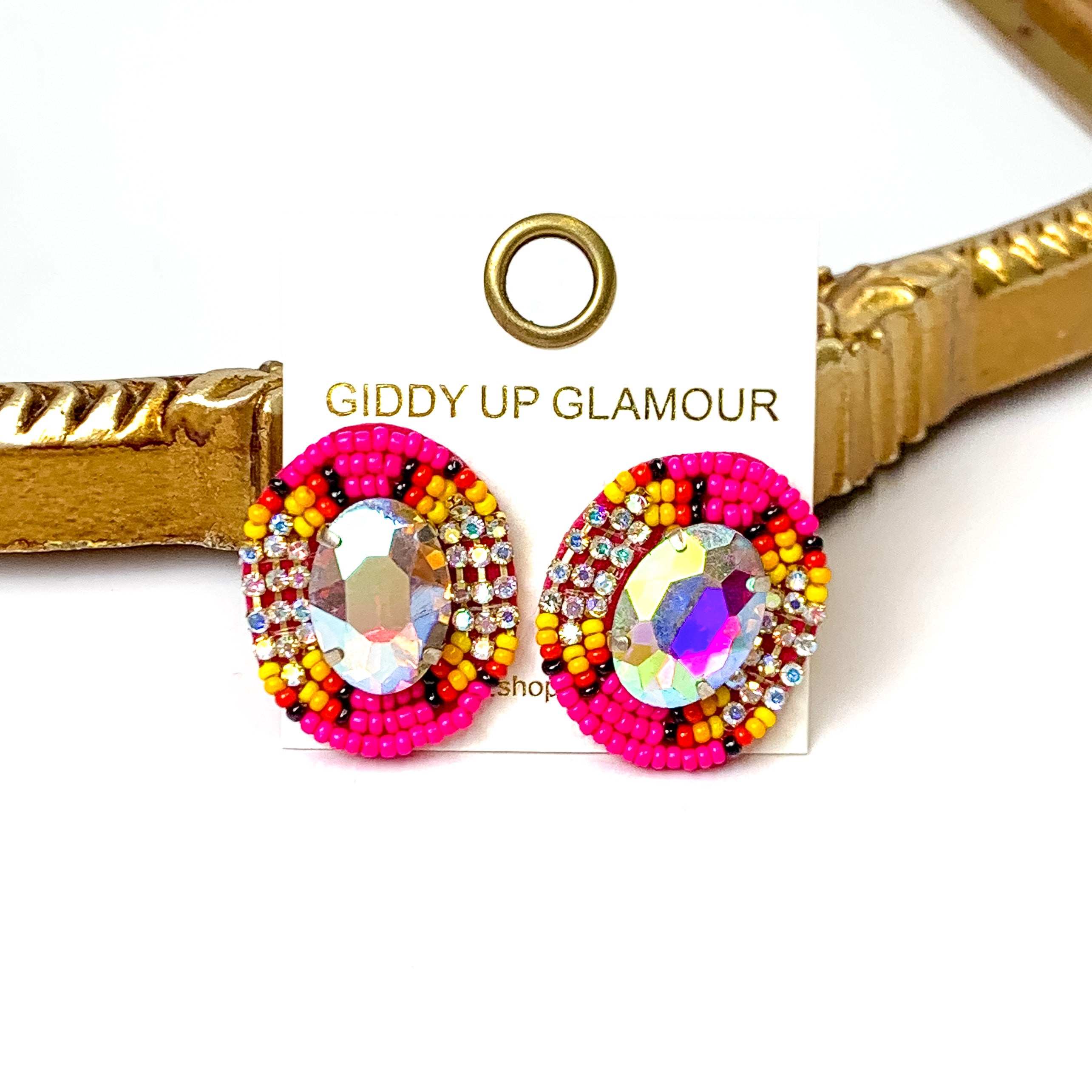 Sunset Serenade Oval Studs in Fuchsia Pink - Giddy Up Glamour Boutique