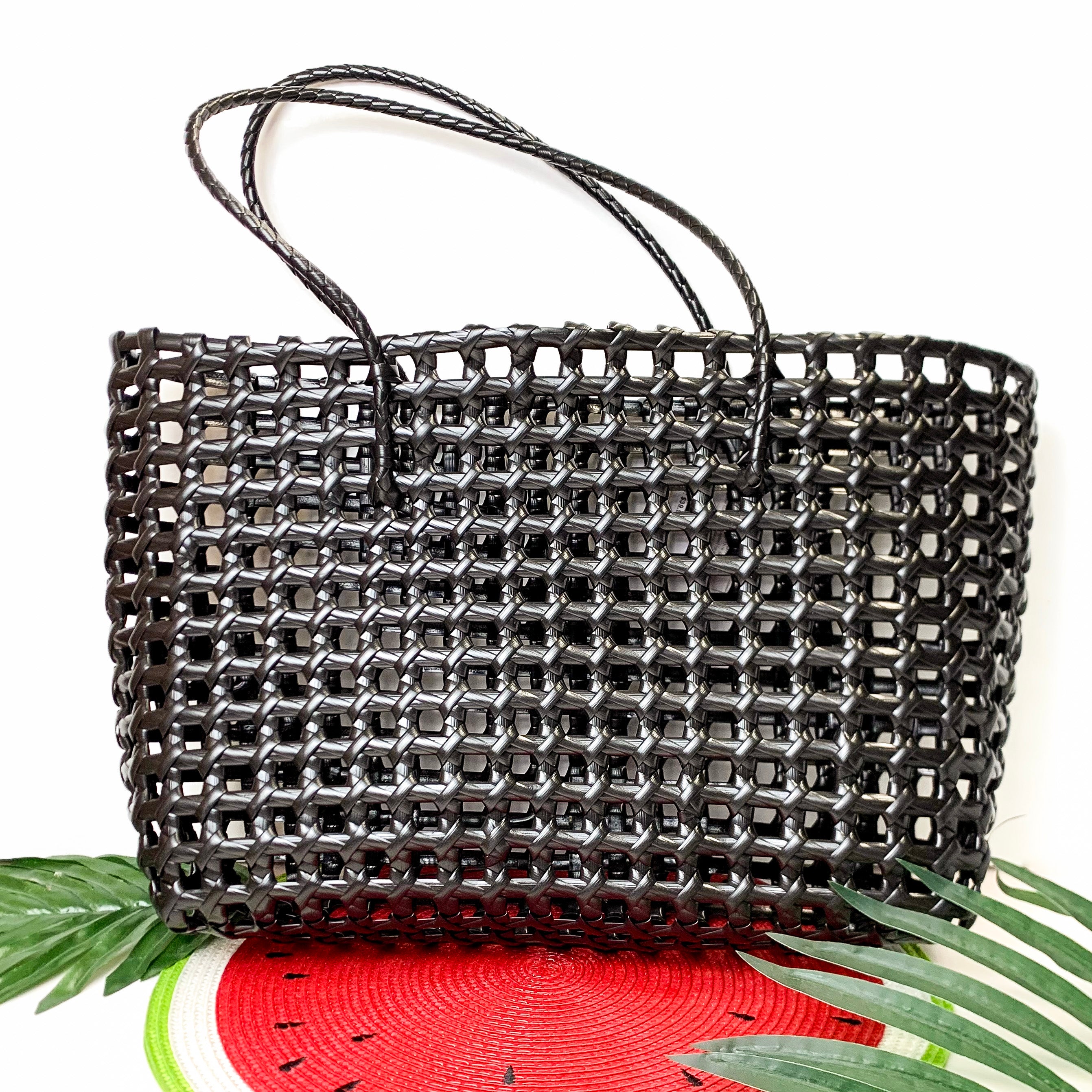 Beachy Brights Basket Tote Bag in Black - Giddy Up Glamour Boutique
