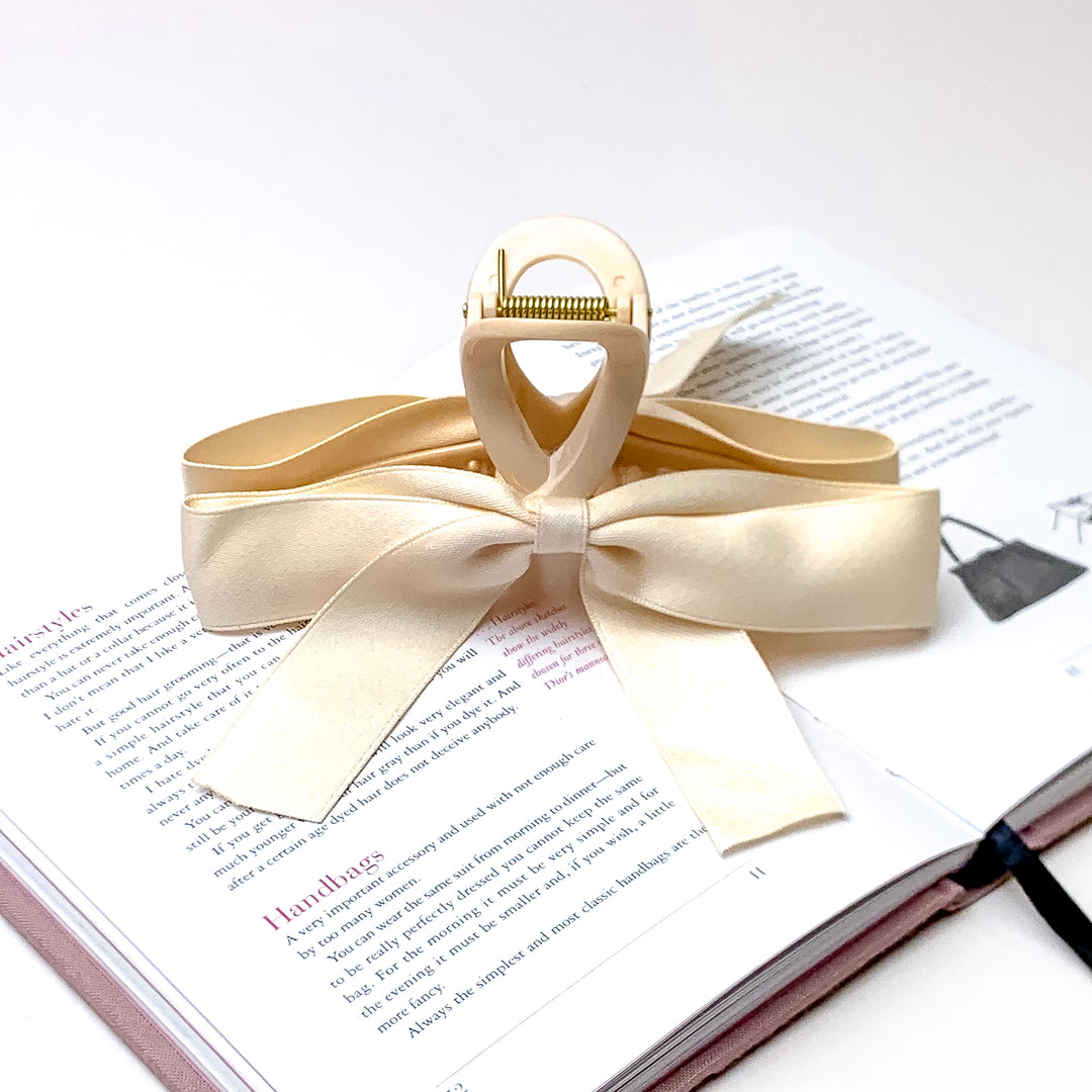 Ribbon Romance Loop Banana Hair Clip in Ivory - Giddy Up Glamour Boutique