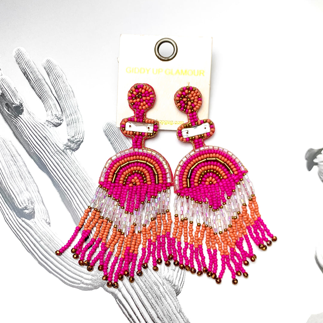 Balcony Views Seed Bead Fringe Earrings in Fuchsia Pink - Giddy Up Glamour Boutique