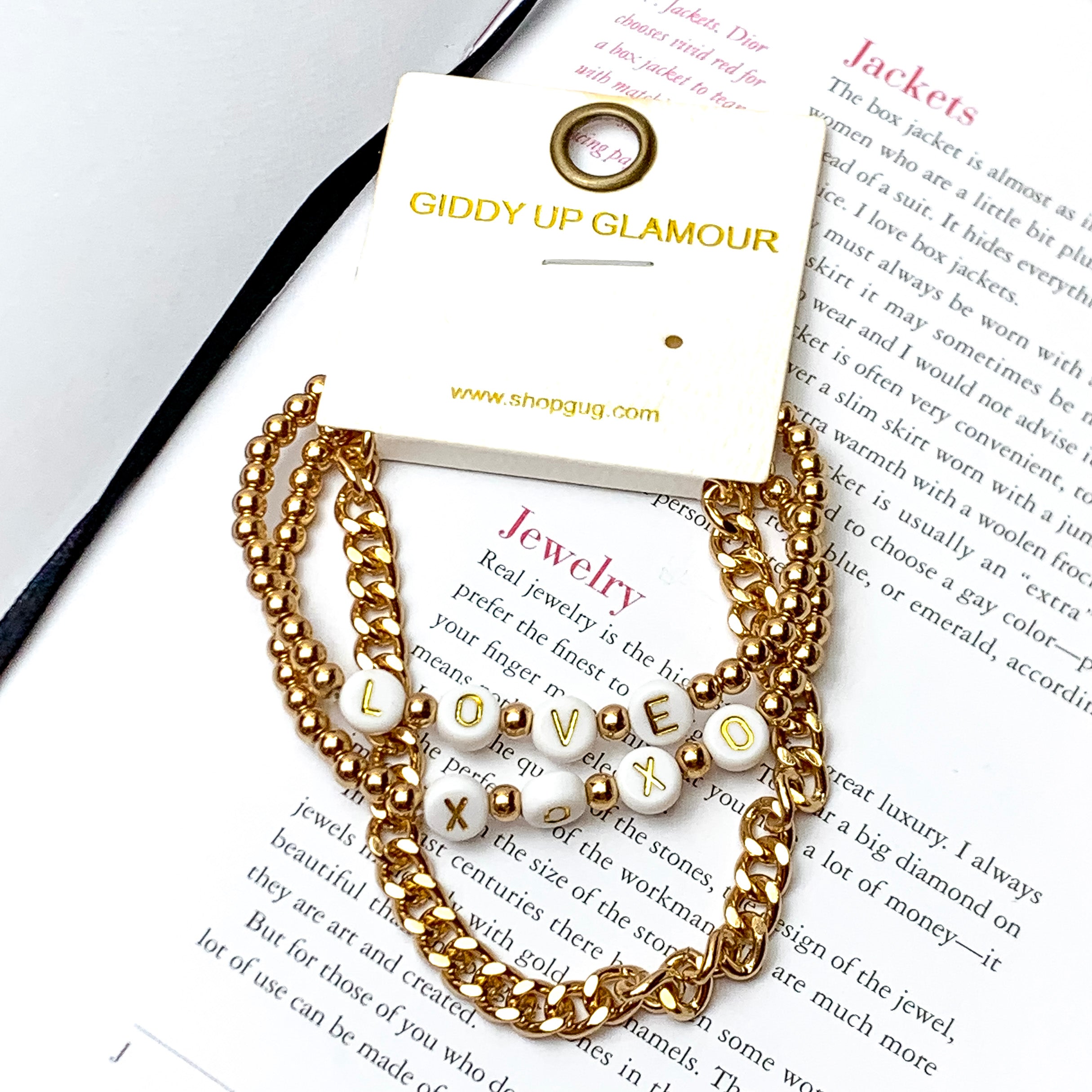 Love You Like XOXO Layered Chain Bracelet in Gold - Giddy Up Glamour Boutique