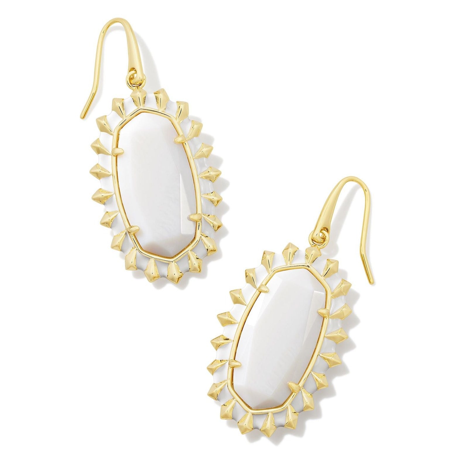 Kendra Scott | Dani Gold Color Burst Frame Drop Earrings in White Mother-of-Pearl