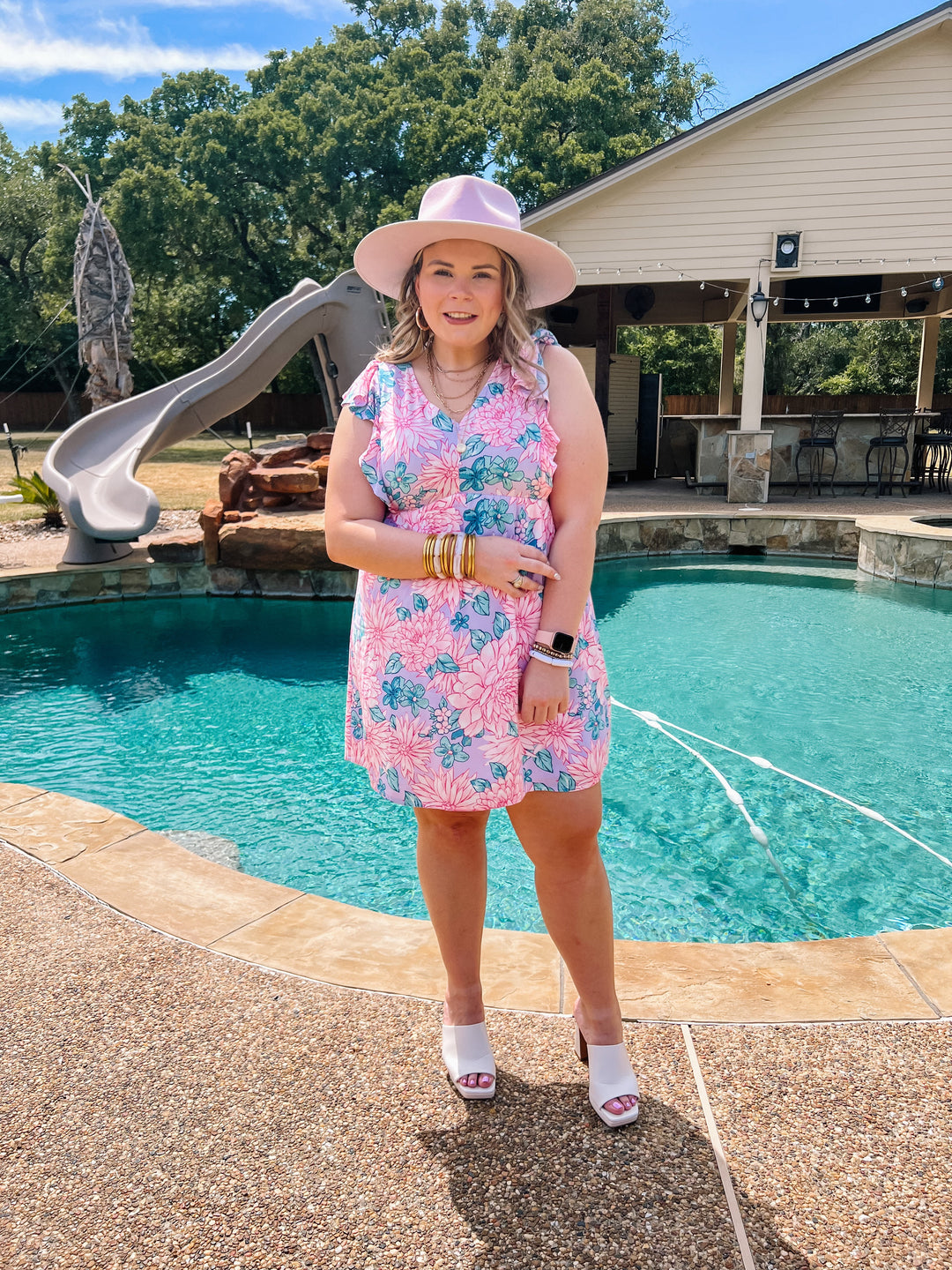 Sunshine On My Mind Floral Ruffle Cap Sleeve Dress in Lilac Pink - Giddy Up Glamour Boutique