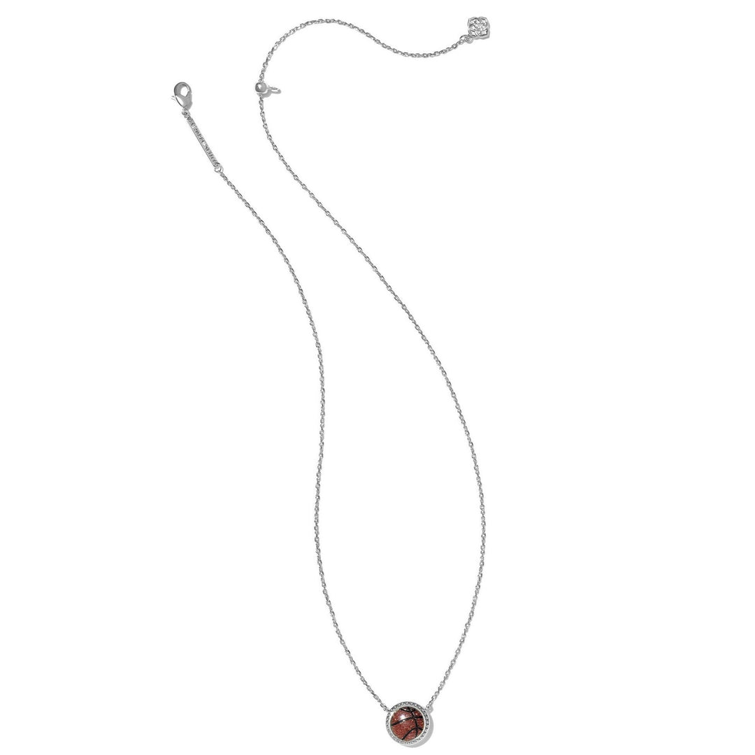 Kendra Scott | Basketball Silver Short Pendant Necklace in Orange Goldstone - Giddy Up Glamour Boutique
