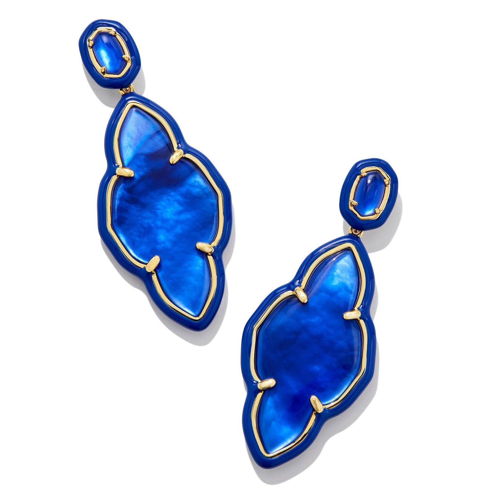 Kendra Scott | Abbie Gold Enamel Frame Statement Earrings in Cobalt Illusion