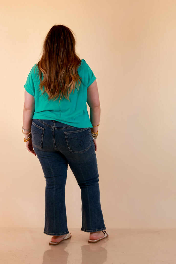 Laidback Luxe Rolled Drop Sleeve Relaxed Fit Basic Short Sleeve Top in Mint Blue