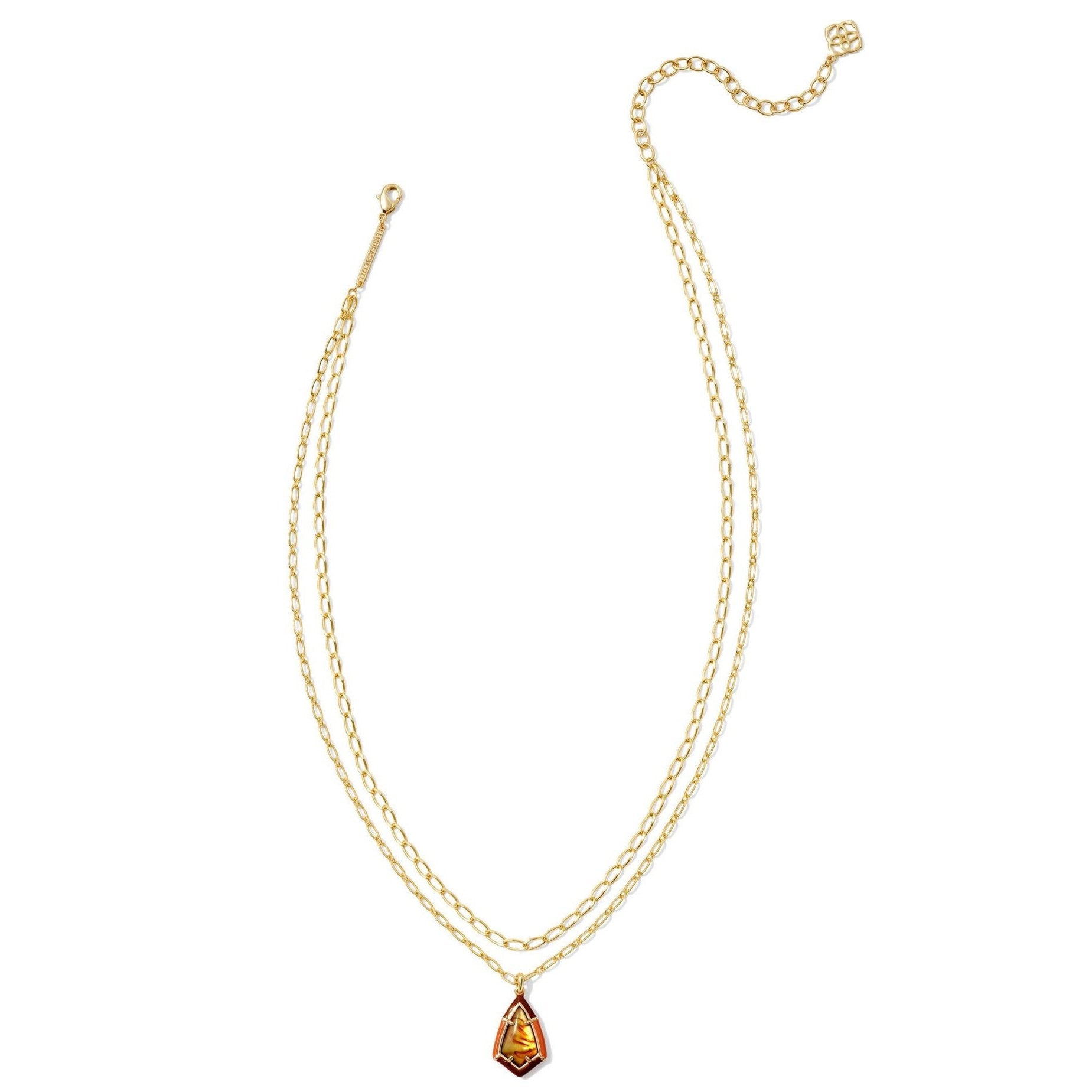 Kendra Scott | Camry Gold Enamel Frame Multi Strand Necklace in Marbled Amber Illusion