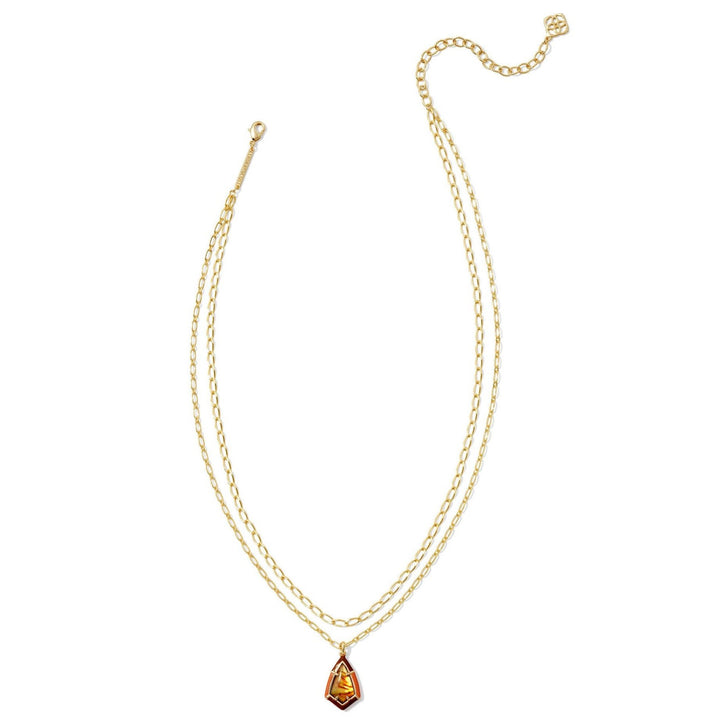 Kendra Scott | Camry Gold Enamel Frame Multi Strand Necklace in Marbled Amber Illusion
