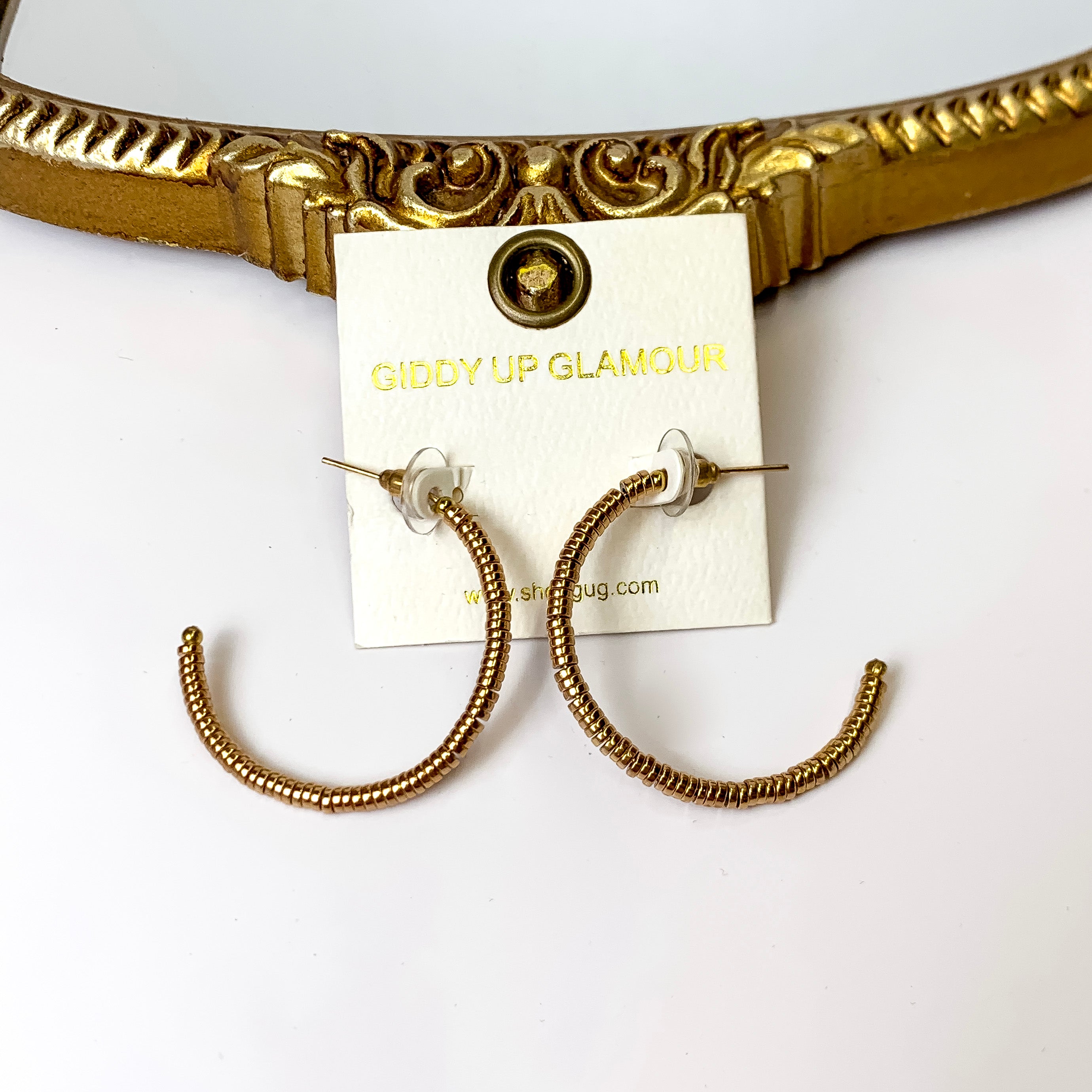 Metal Disk Beaded Hoop Earrings in Gold - Giddy Up Glamour Boutique