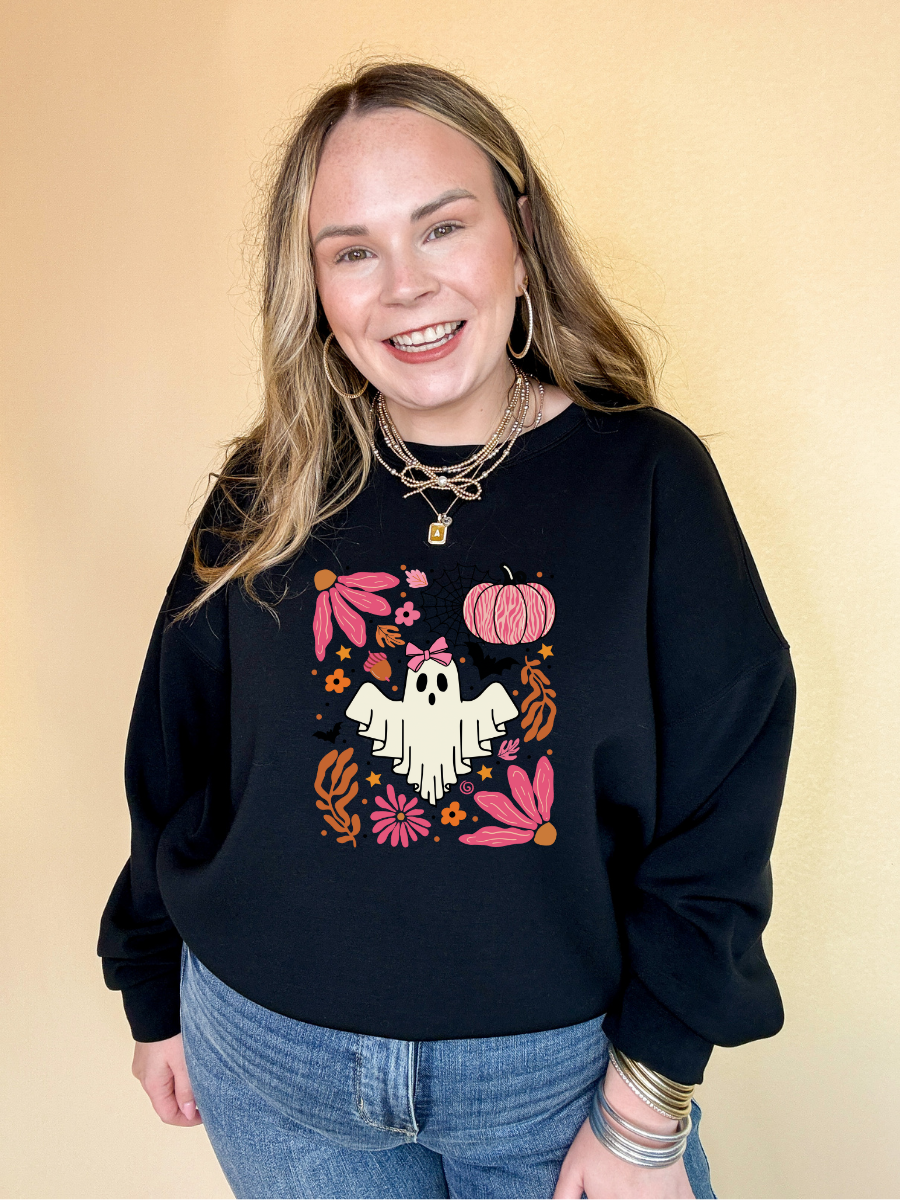 Online Exclusive |  Pretty Boo and Halloween Icons Graphic Sweatshirt in Multiple Color Options