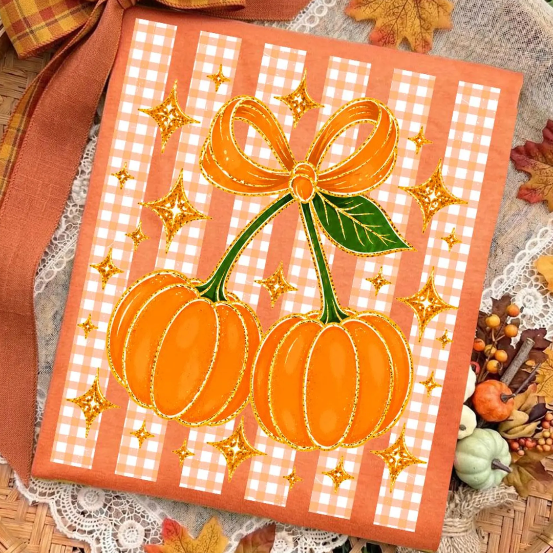 Custom Made to Order | Pumpkin Cherry Graphic Tee or Sweatshirt in Multiple Printing Options on Burnt Orange