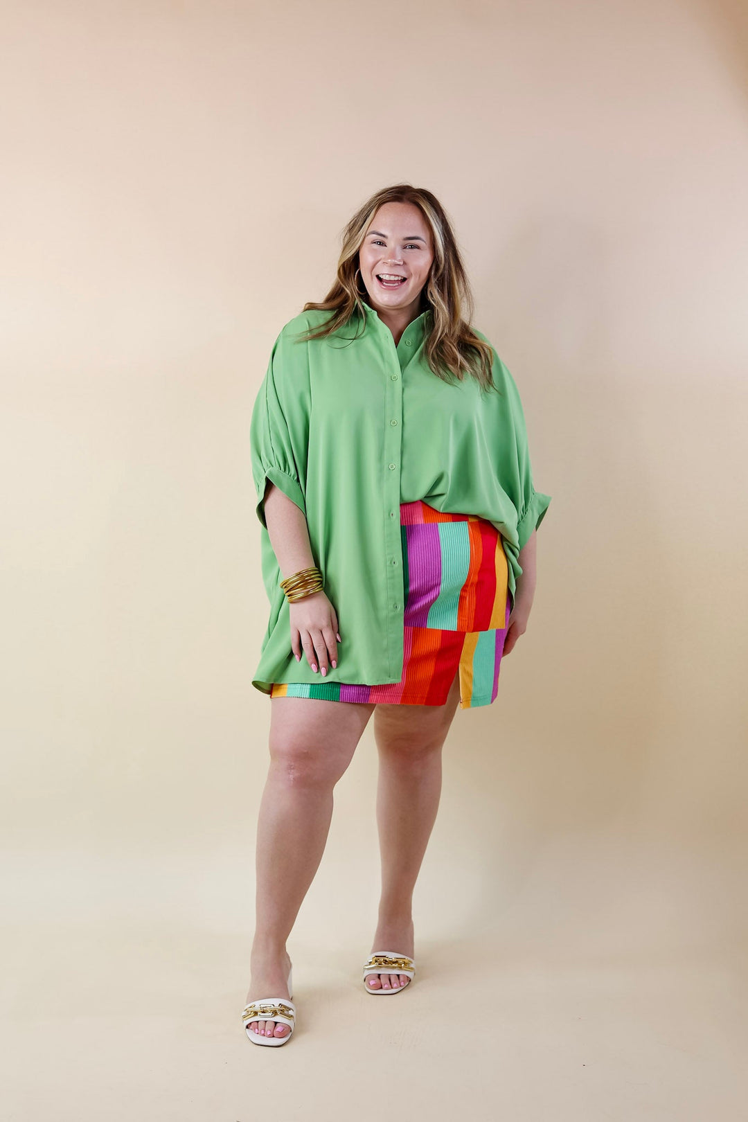 Play It Cool Corduroy Color Block Mini Skirt in Multi - Giddy Up Glamour Boutique