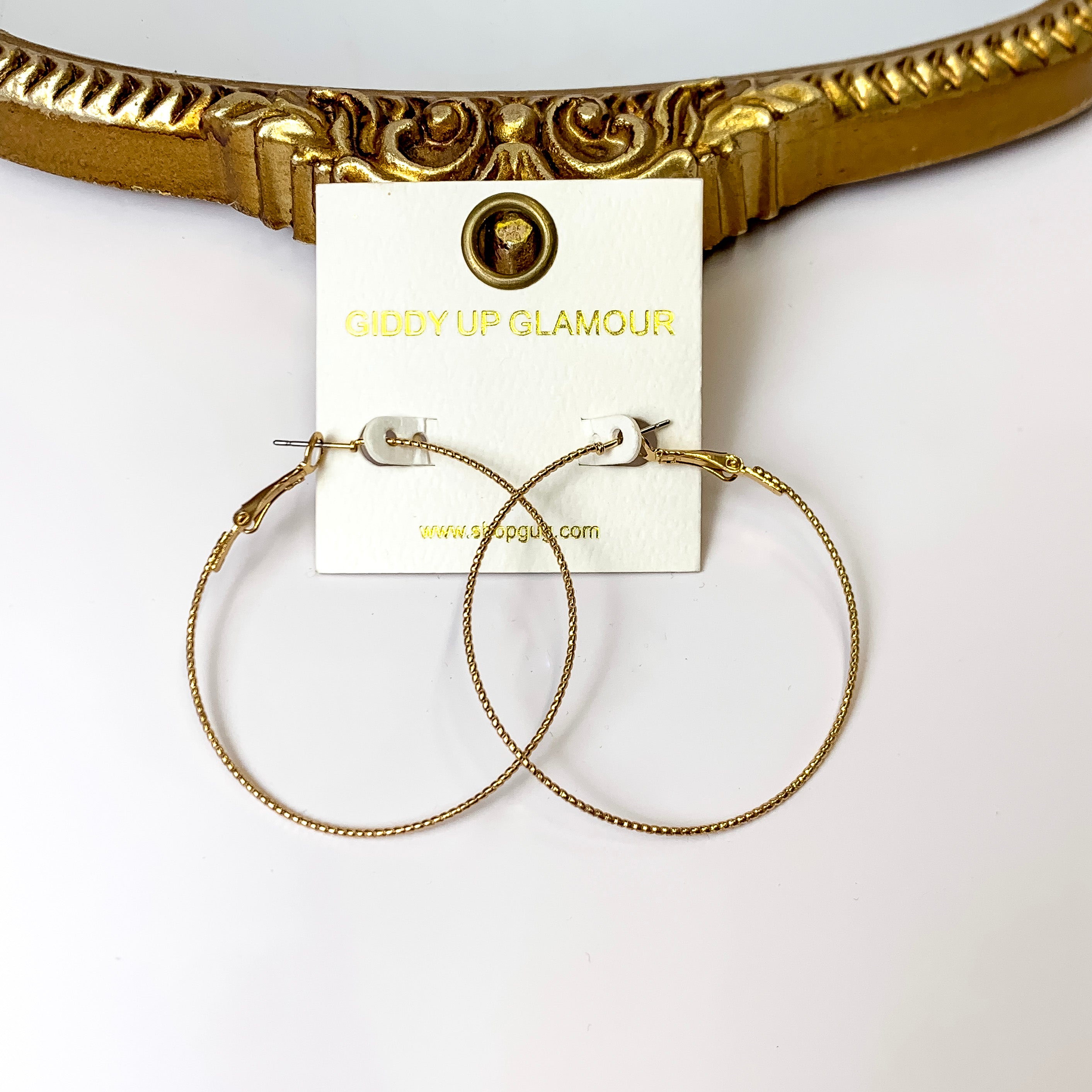 2 Inch Thin Wired Rope Textured Hoop Earrings in Gold - Giddy Up Glamour Boutique