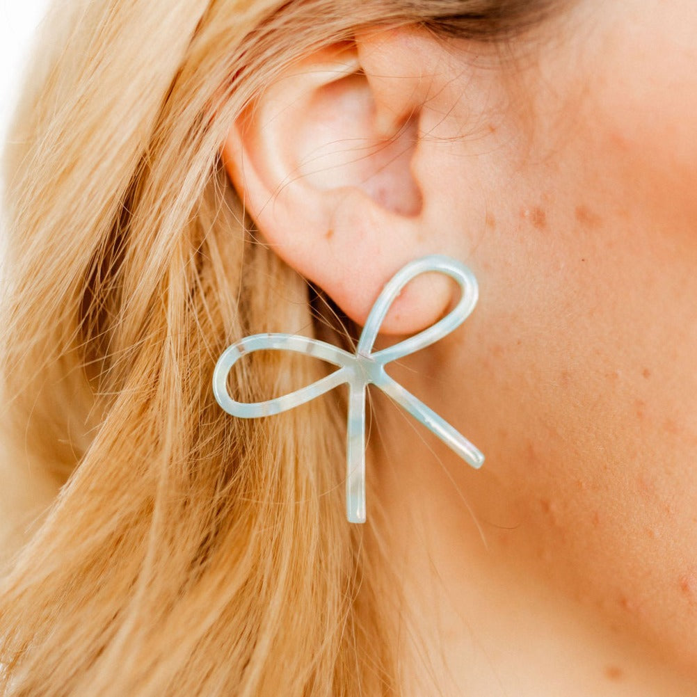 Linny Co | Lola Bow Earrings in Teal Sprinkles