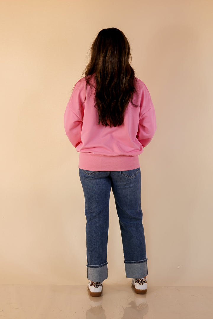 All Tied Up Pearl Bow Detail Long Sleeve Top with Scattered Bow Accents in Pink