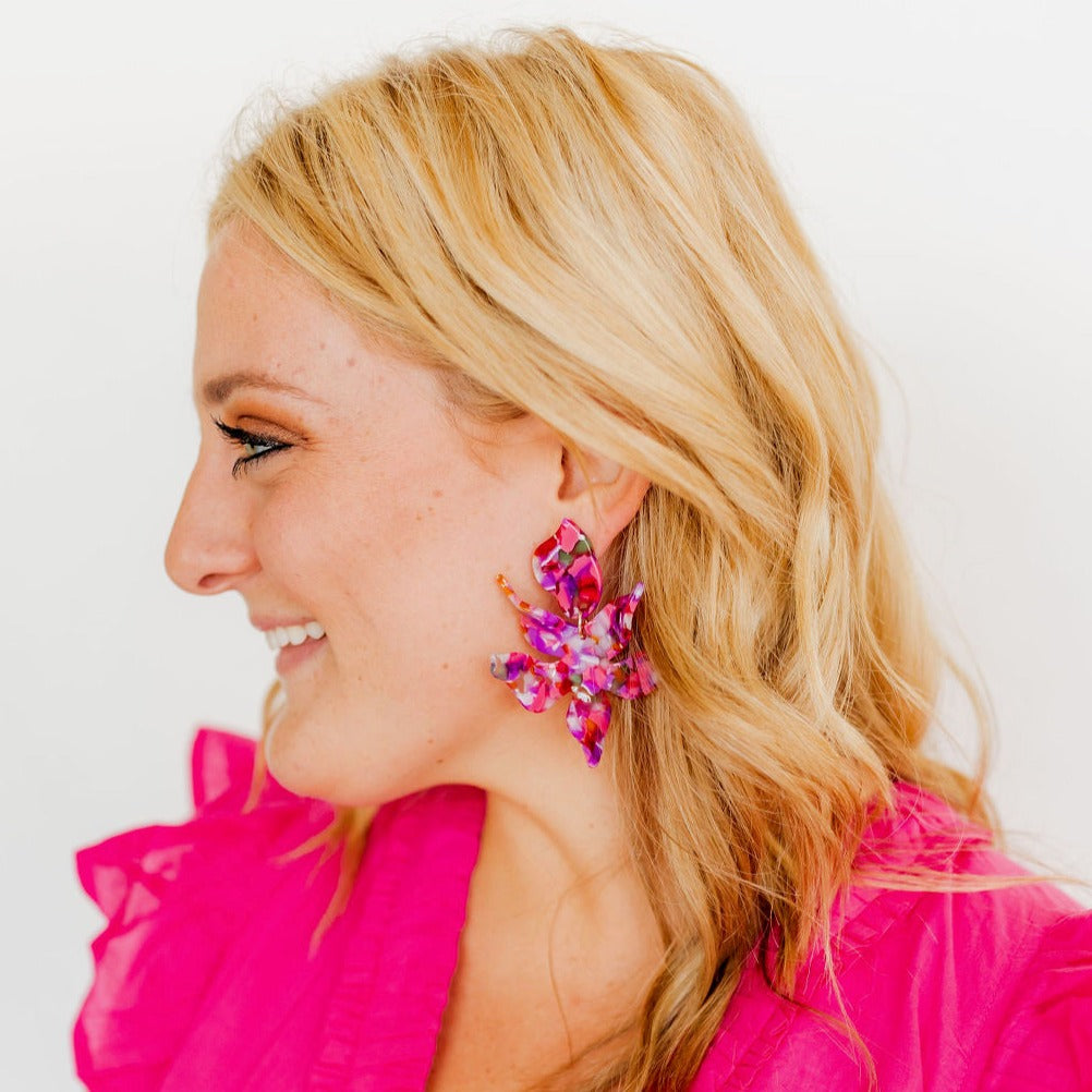 Linny Co | Flora Drop Earrings in Pink Multi