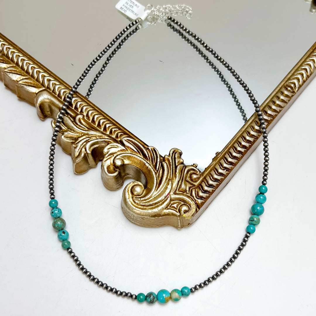 18" Cloud Mountain Turquoise and Navajo Pearl Hand Strung Necklace