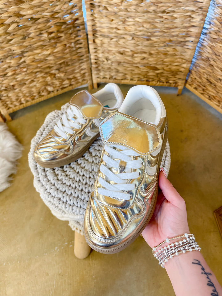 Naughty Monkey | One Step Ahead Metallic Lace-Up Sneaker in Gold