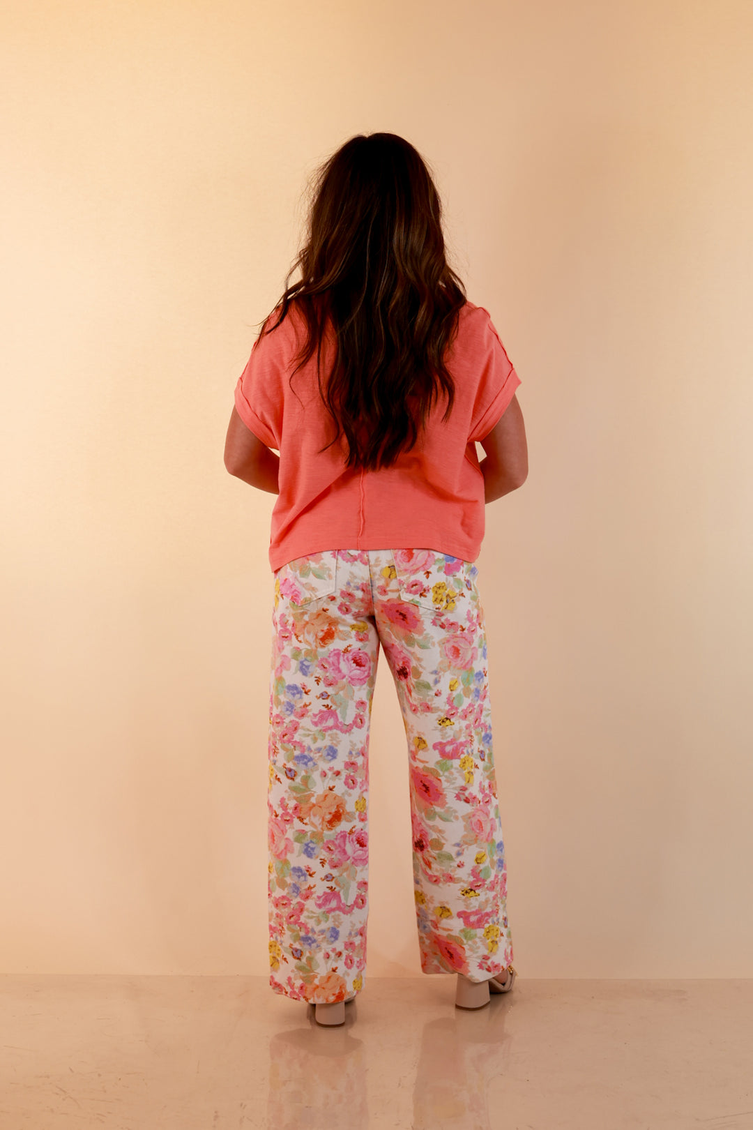 Laidback Luxe Rolled Drop Sleeve Relaxed Fit Basic Short Sleeve Top in Coral Orange
