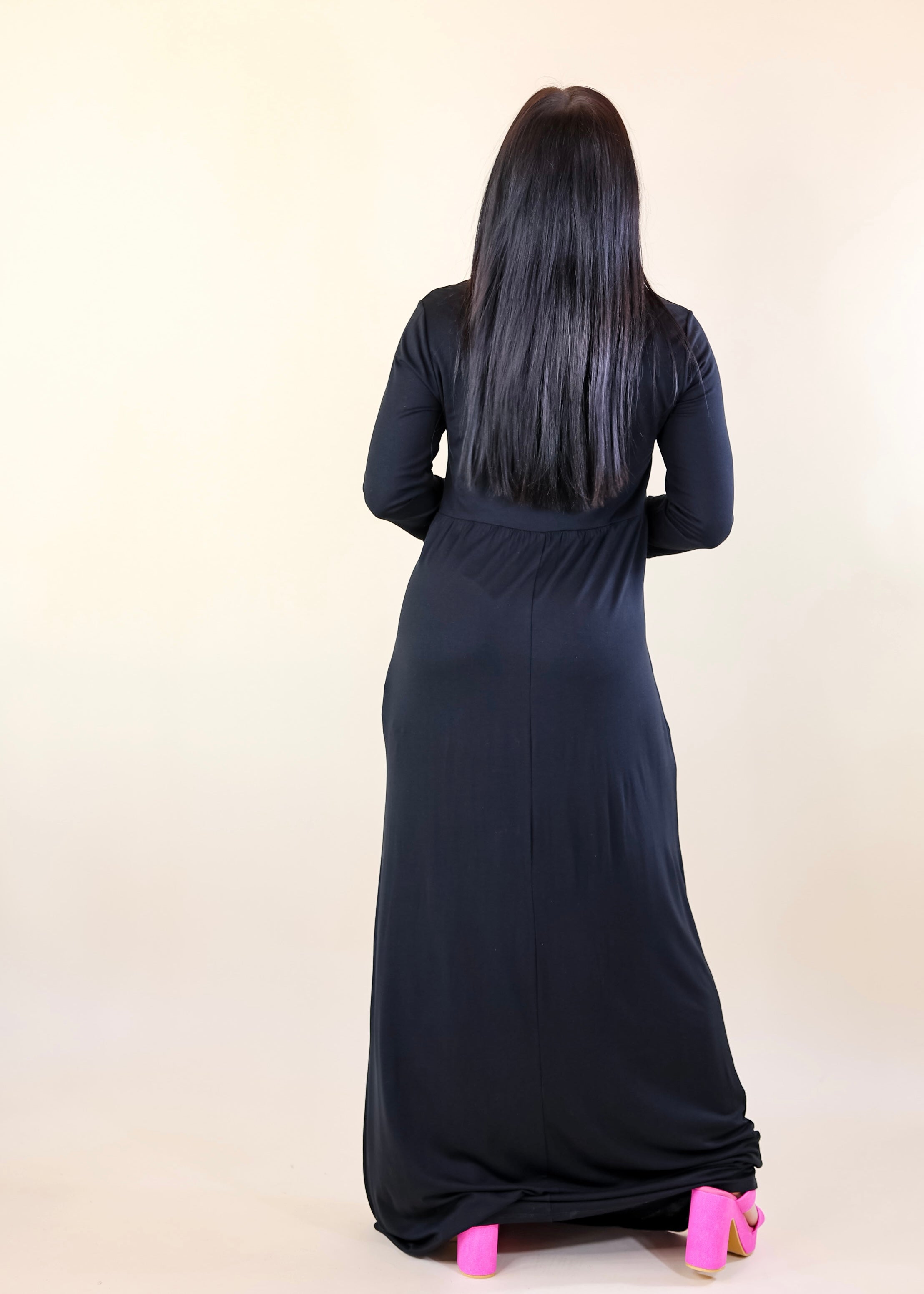 Picture Perfect Solid Maxi Dress in Black - Giddy Up Glamour Boutique