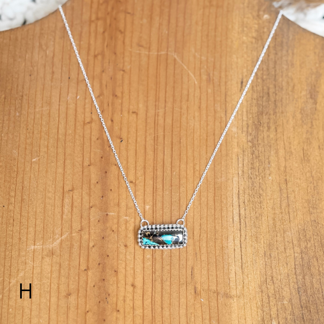 Navajo | Silver chain necklace with White Buffalo and Turquoise Mix Bar Pendant