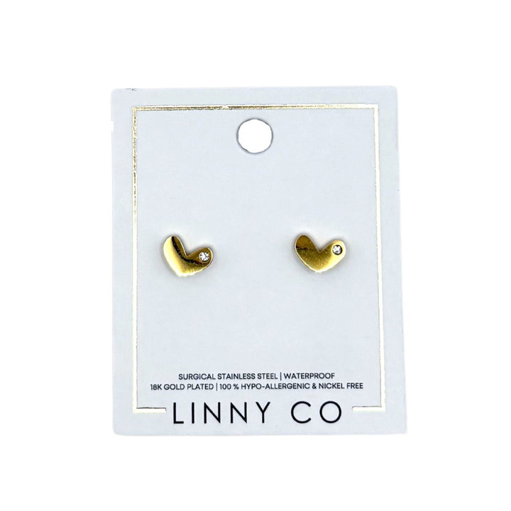 Linny Co | Eloise Gold Tone Heart Flatback Stud Earrings with CZ Accents