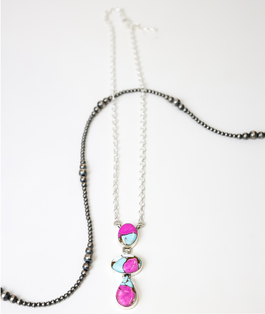HaDa Collection | Handmade Sterling Silver and Cotton Candy Stone Drop Necklace