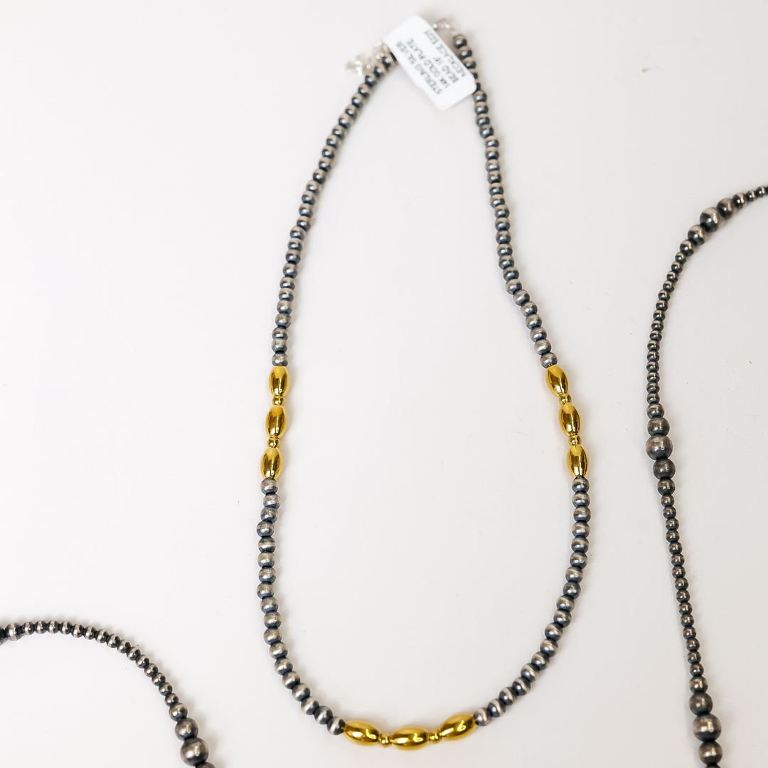 14K Gold & Sterling Silver Navajo Pearl Two Toned Necklace