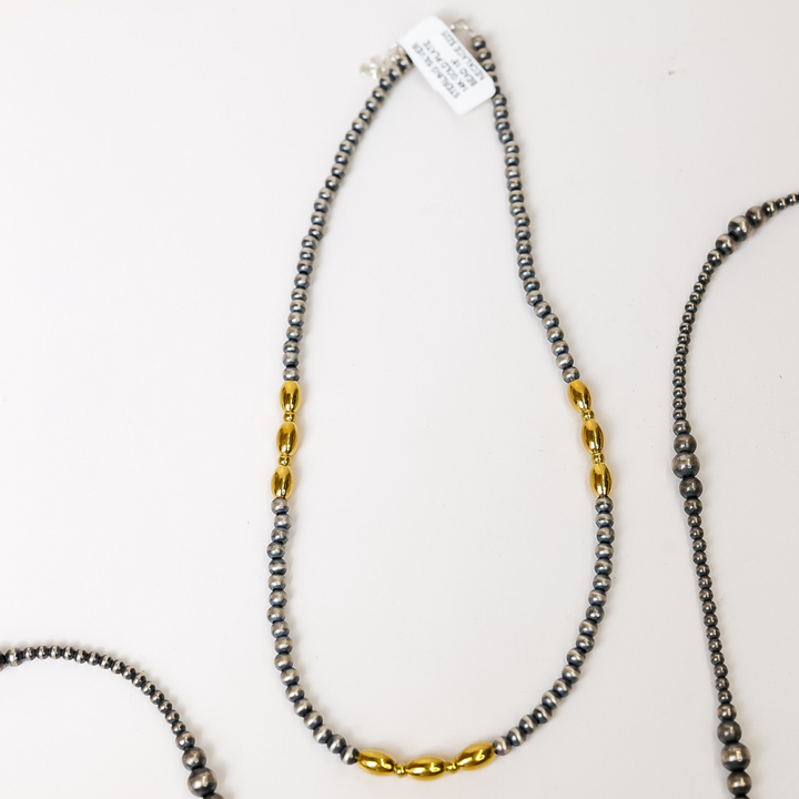 14K Gold & Sterling Silver Navajo Pearl Two Toned Necklace