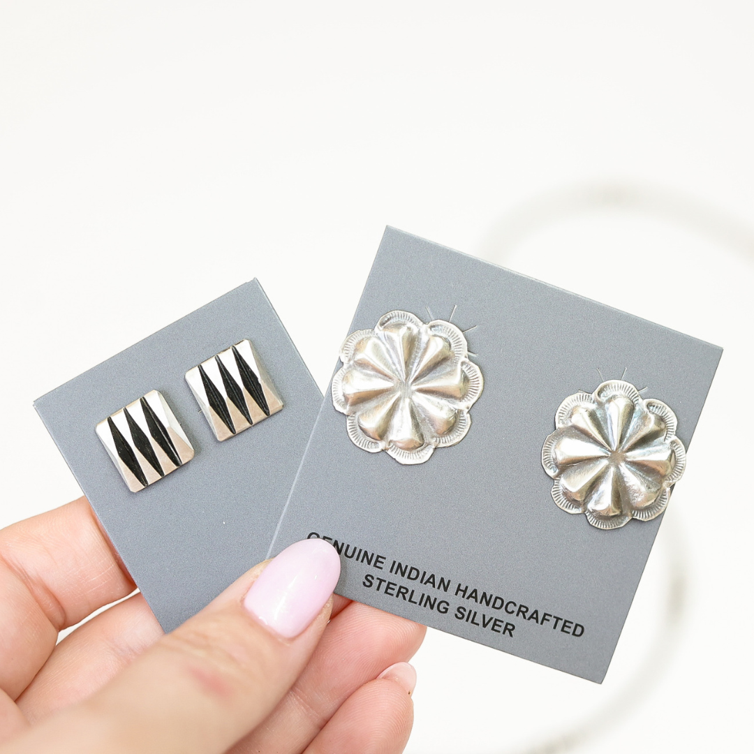 Leander Tahe |  Navajo Handmade Sterling Silver Cutout Stud Earrings