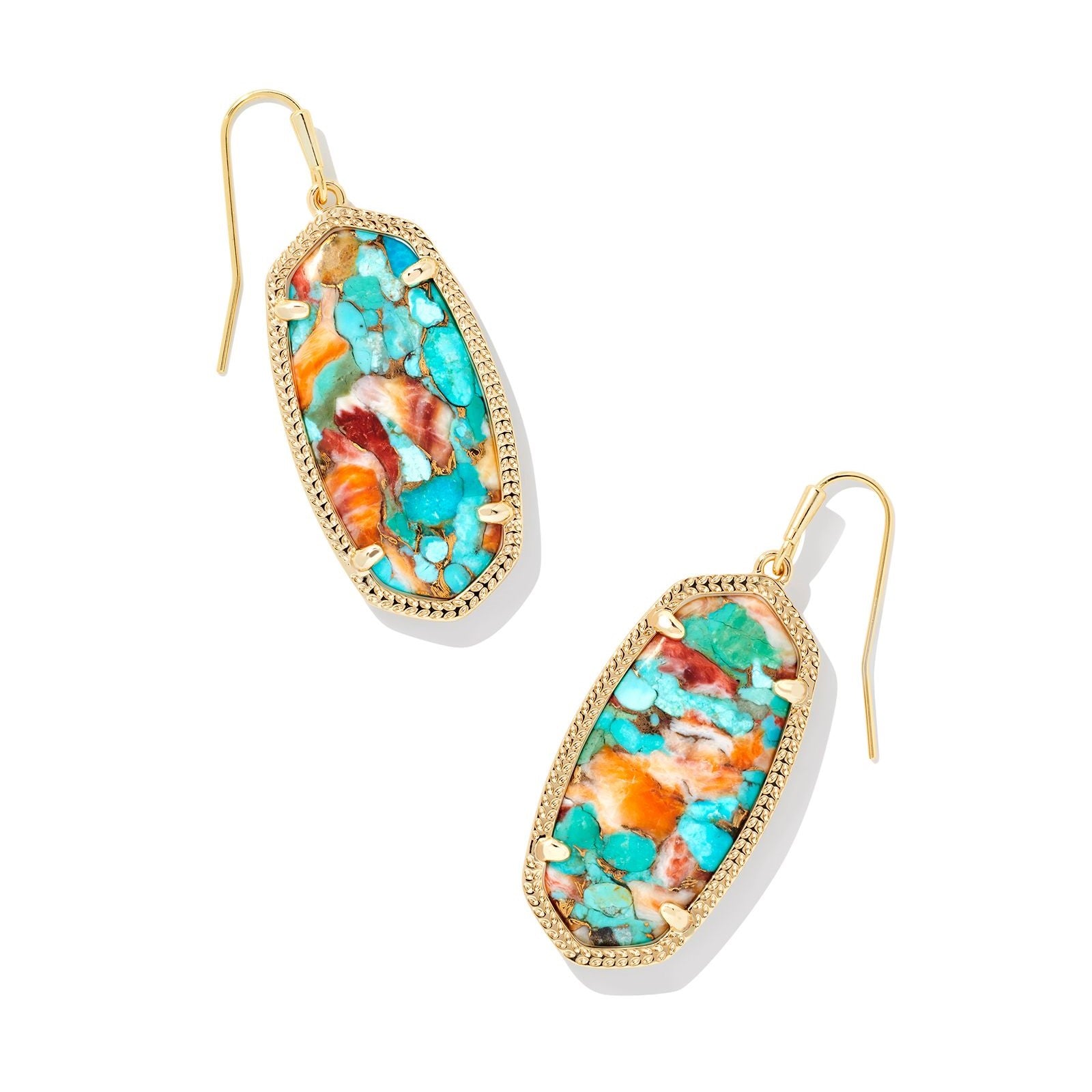 Kendra Scott | Elle Gold Drop Earrings in Bronze Veined Turquoise Magnesite Red Oyster - Giddy Up Glamour Boutique
