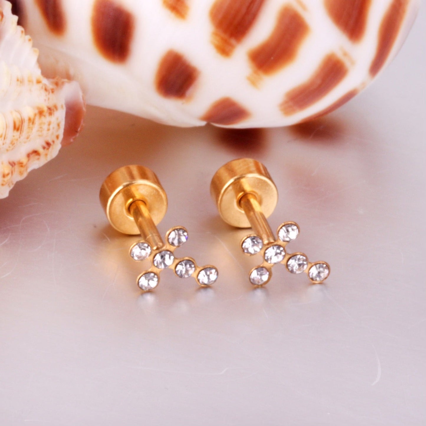 Linny Co | Clara Cross Gold Tone Flatback Stud Earrings