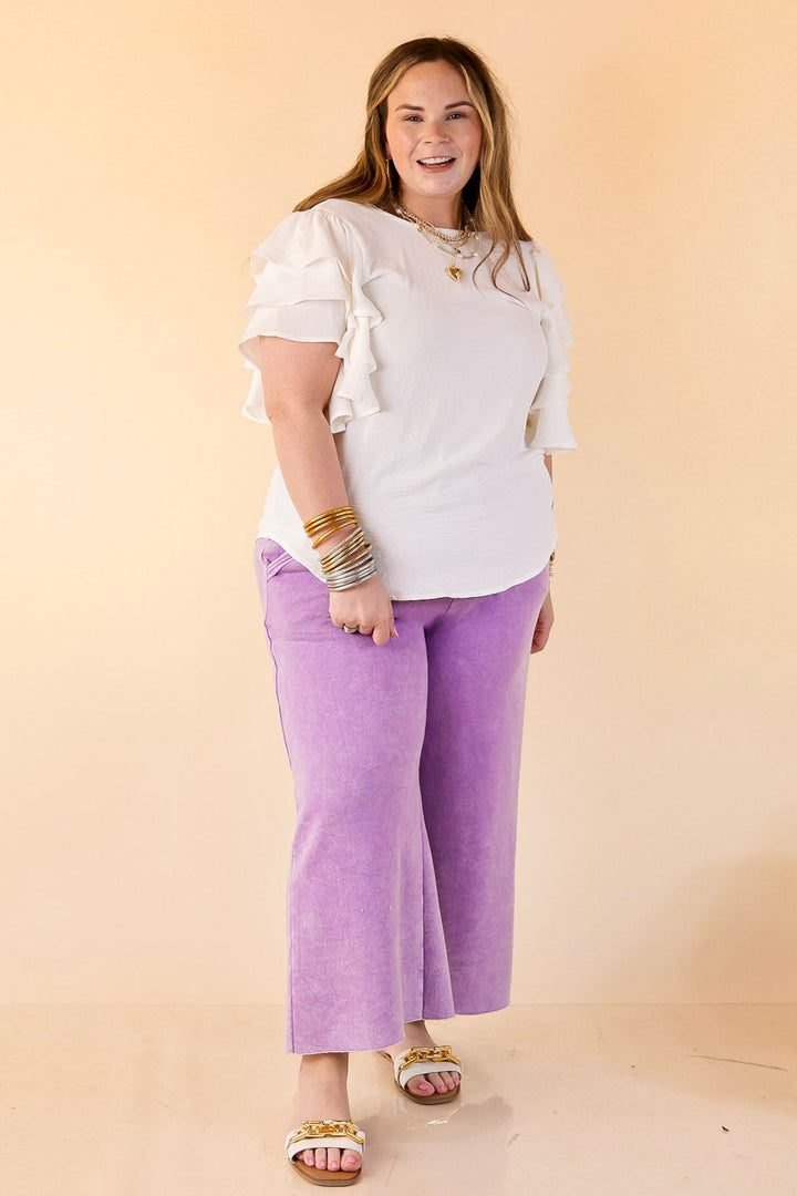 Cozy Girl Cropped Acid Washed Drawstring Pant in Lavender Purple