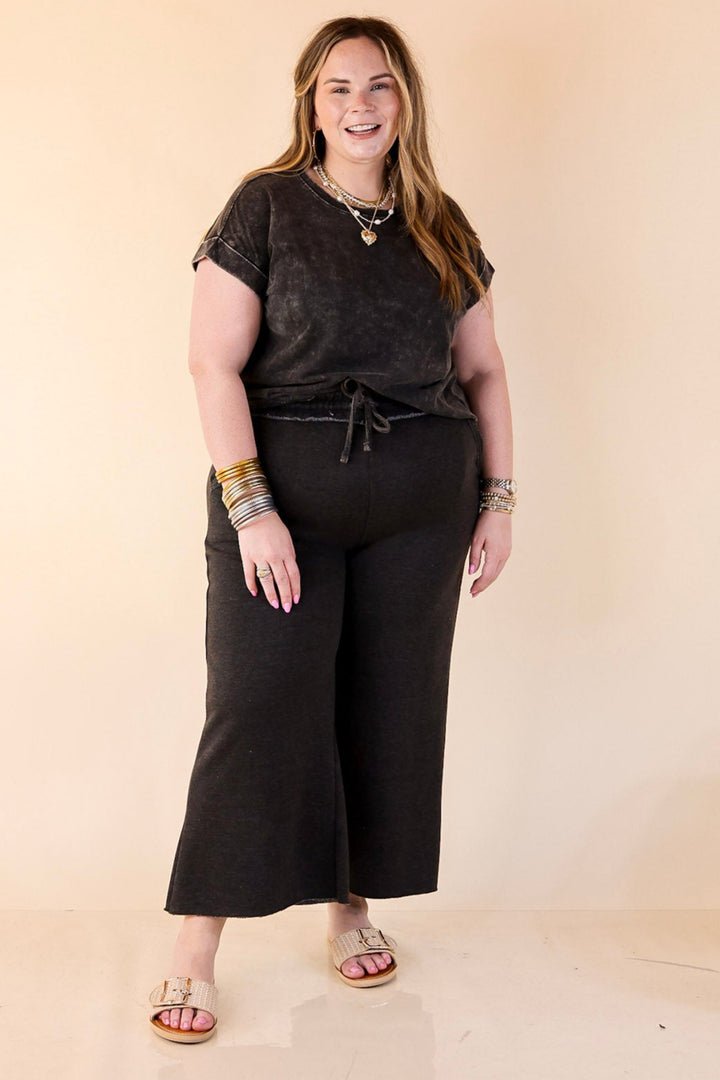 Cozy Girl Cropped Acid Washed Drawstring Pant in Black