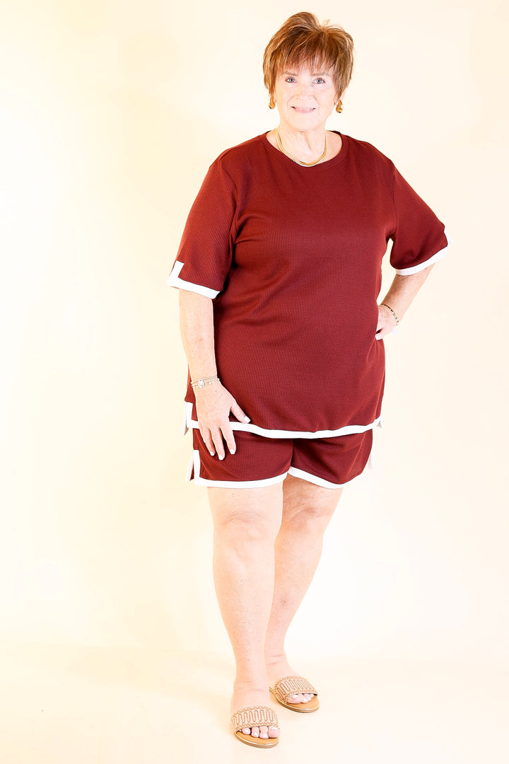 Calm and Collected Matching Set with White Trim in Maroon