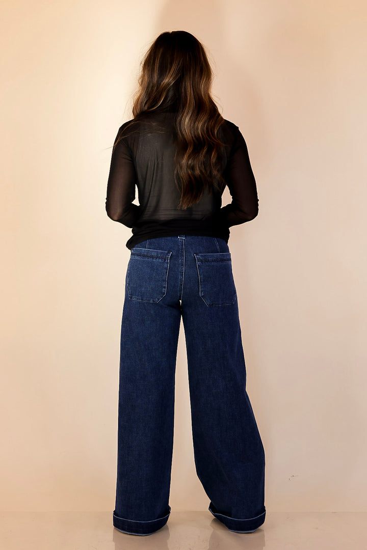 Sheer Confidence Solid Mesh Long Sleeve Top in Black