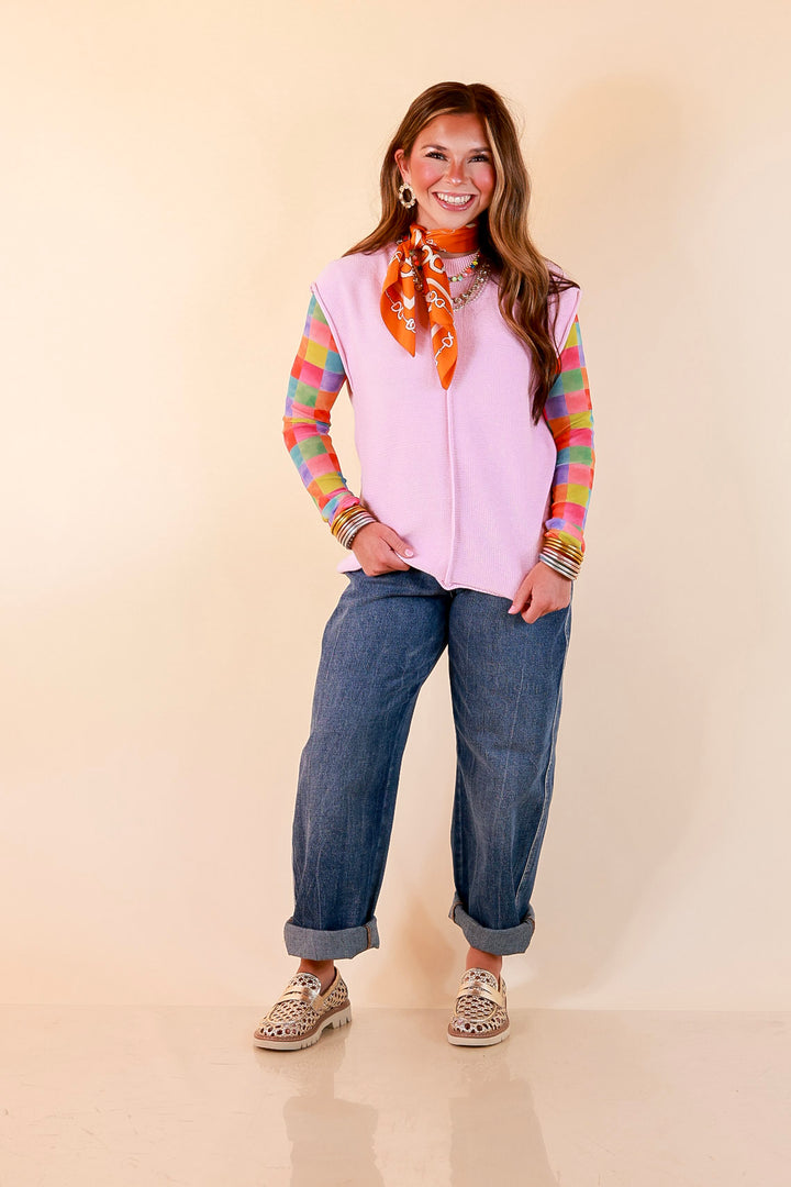 Always a Favorite Crew Neck Front Seam Sweater Knit Top in Baby Pink