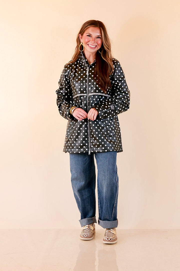 Lulu Mac | Chic Forecast Ivory Polka Dot Hooded Rain Jacket in Black