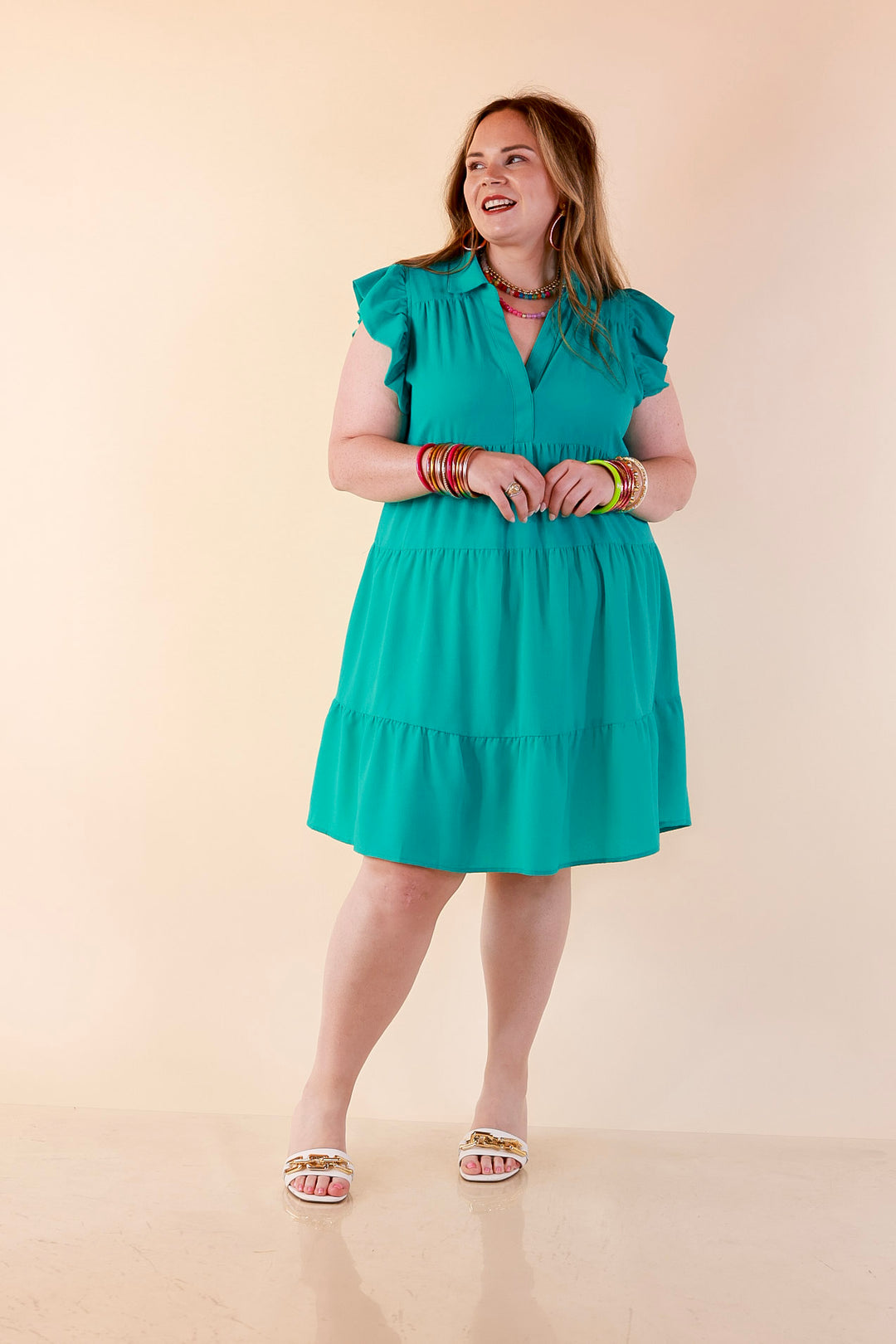 All Of A Sudden Ruffle Cap Sleeve Short Dress in Mint Green