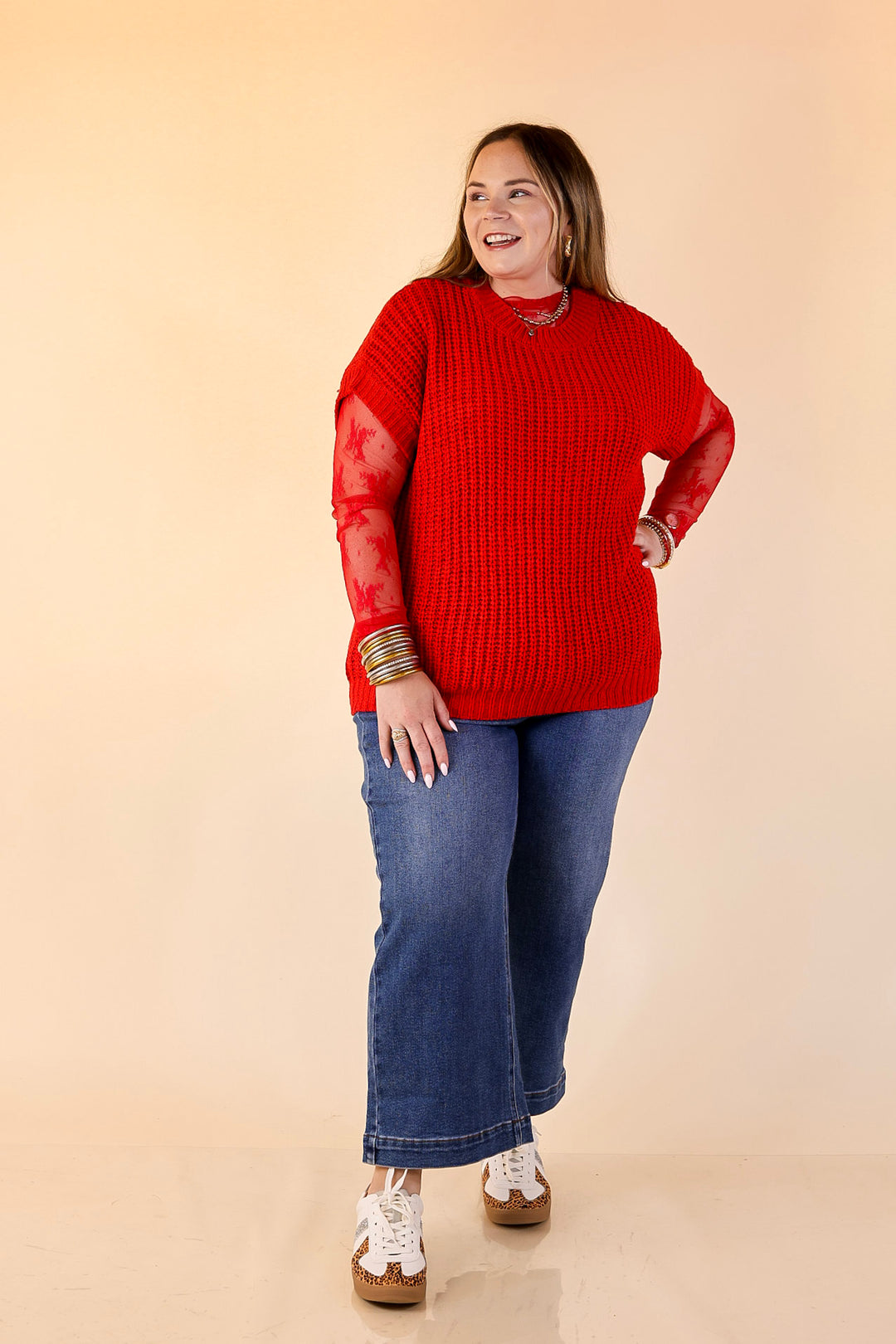 Tried and True Short Sleeve Oversized Knit Sweater in Red